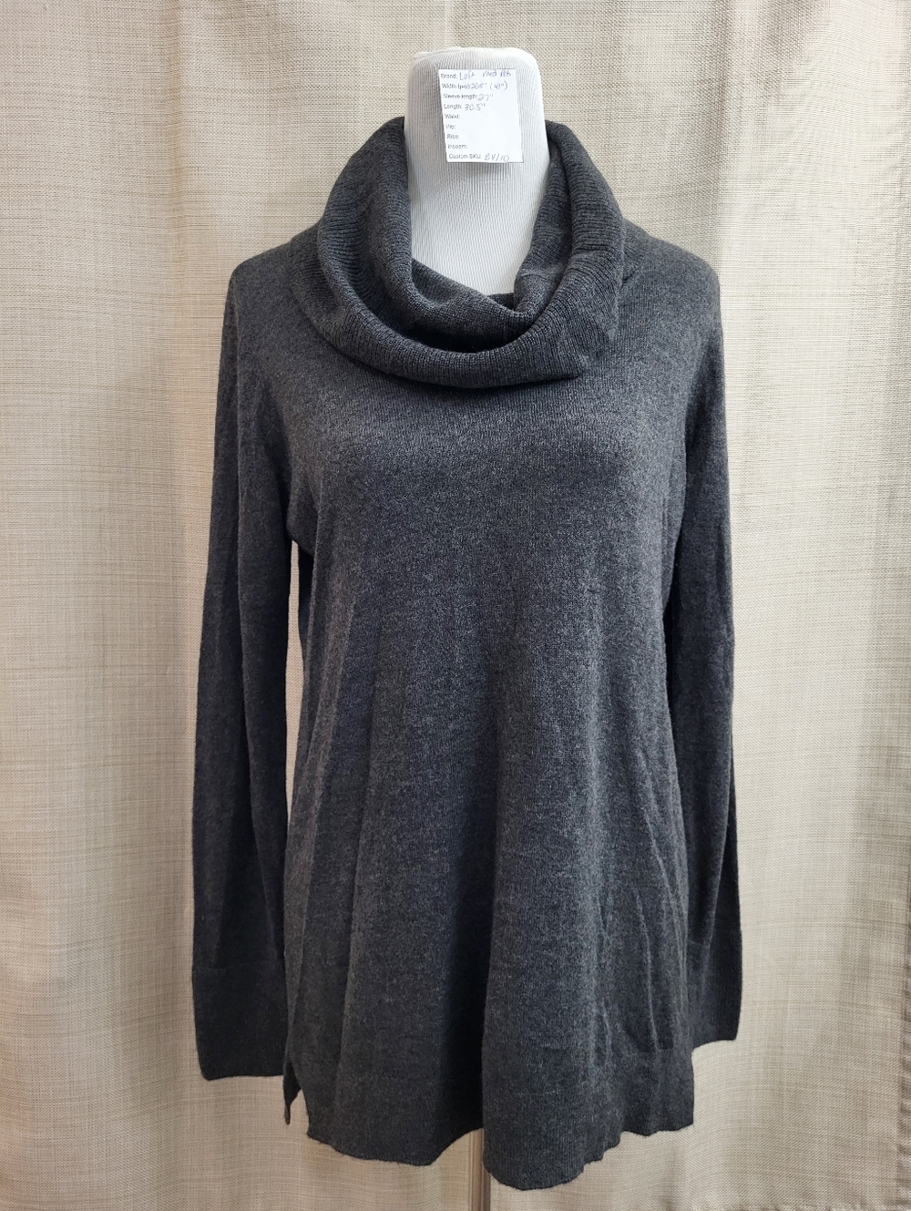 LOFT Women's Longline Cowl Neck Sweater Gray Knit Tunic Pullover Size Med Petite